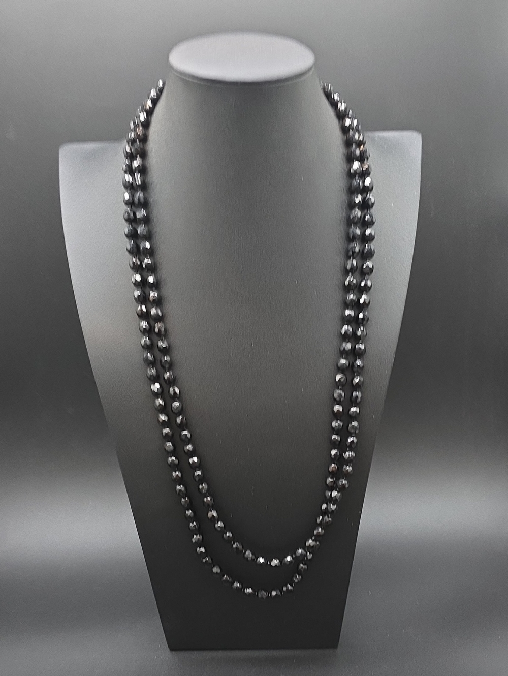 30 in Opera Length Elegant Double-Strand Black Glass Faceted Beaded Necklace